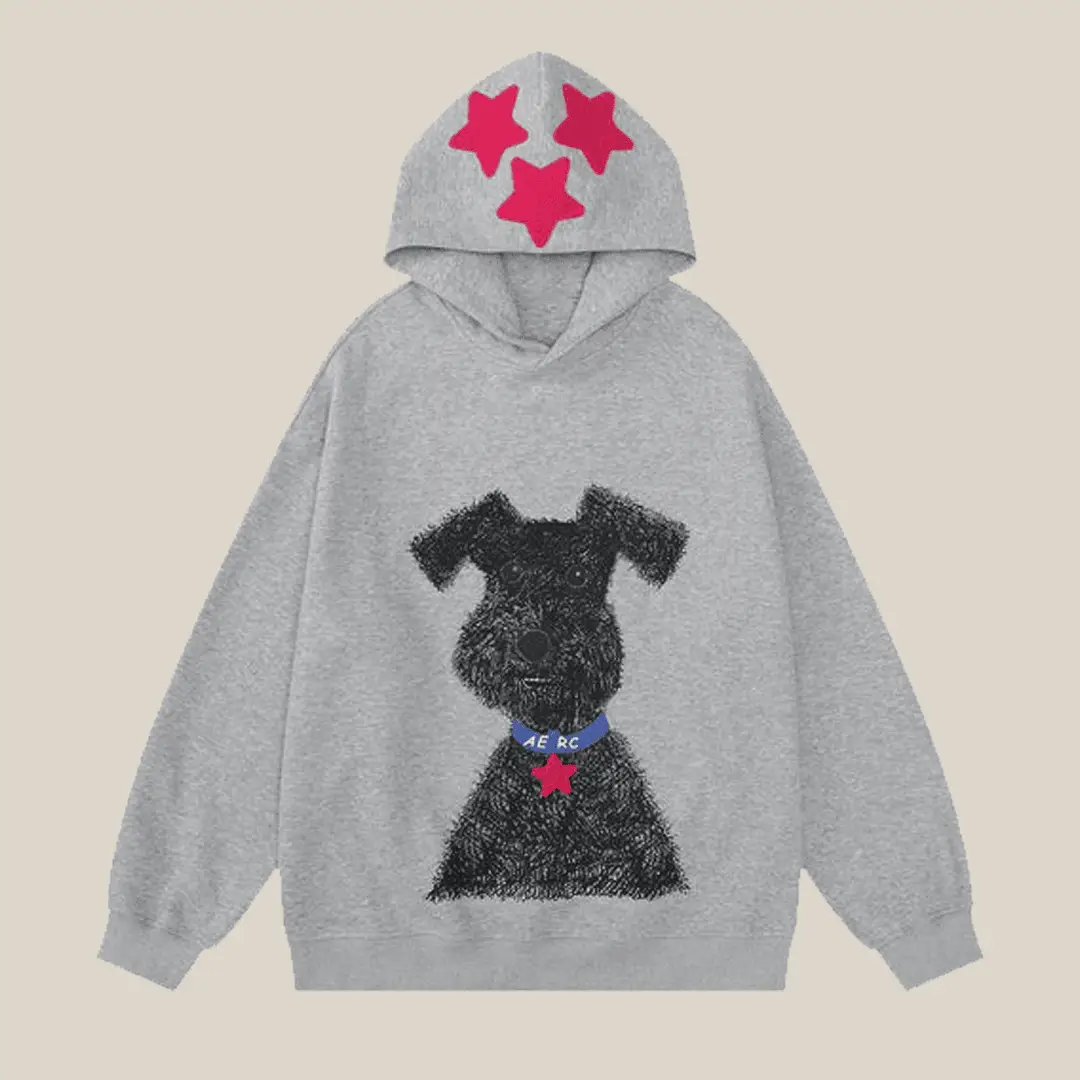 Aelfric Eden Oversized Graffiti Dog Graphic Hoodie Gift for Boyfriend