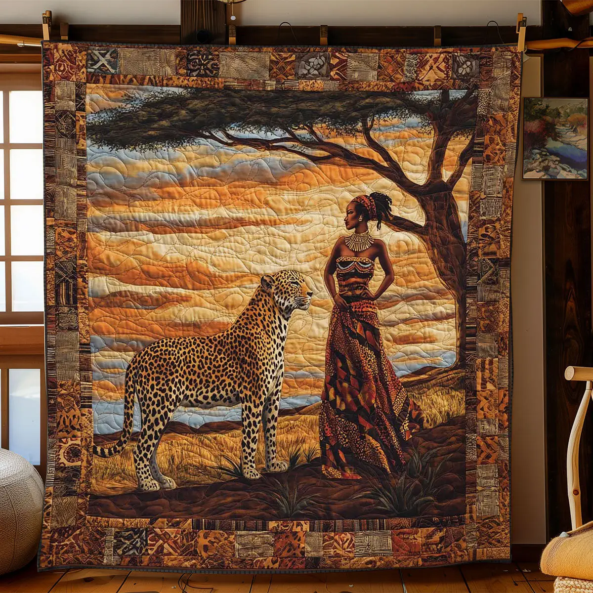 Africa Guardian of the Wild Quilt Blanket Best African Art Throw Blanket Gifts For Native