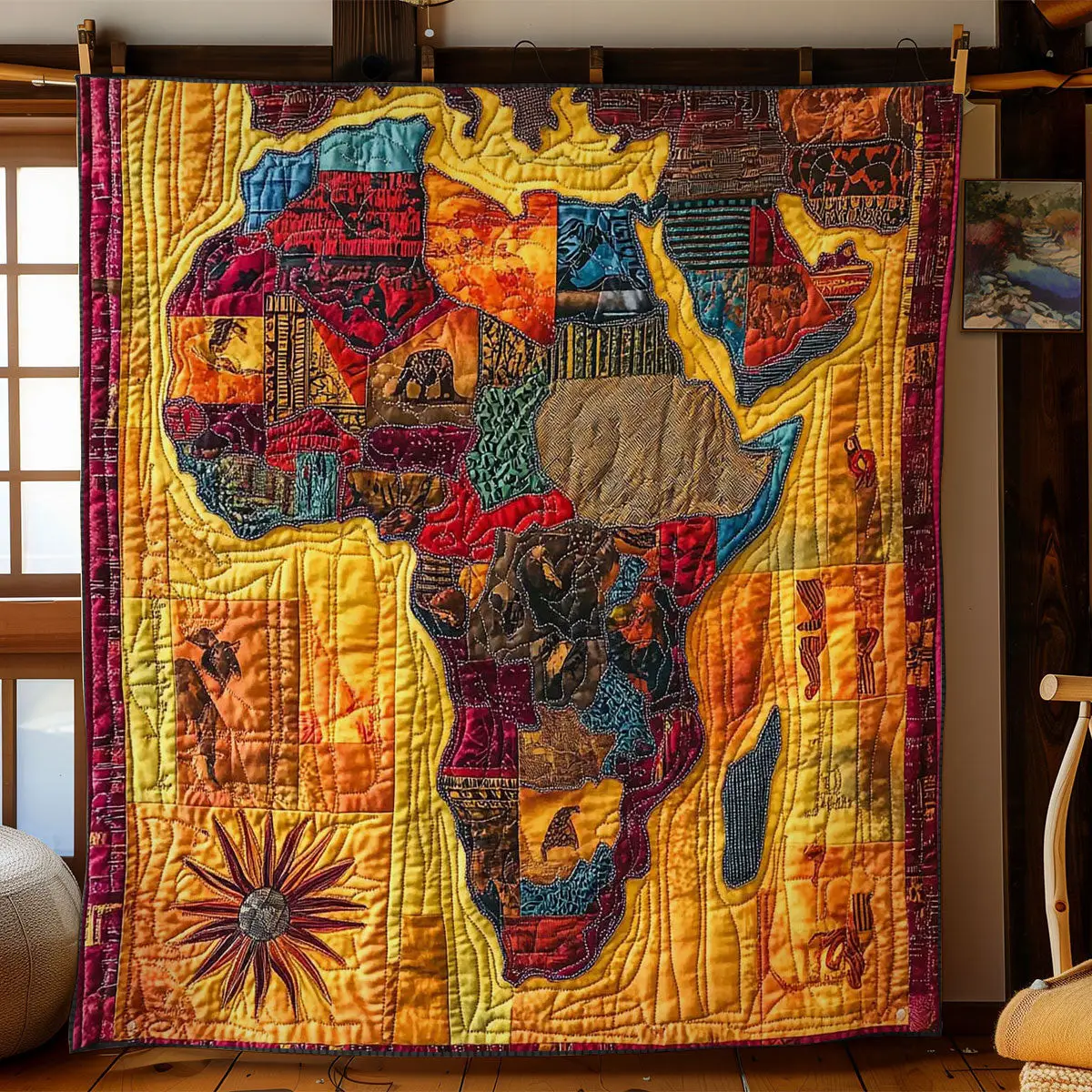 Africa Map Quilt Blanket African Art Throw Blanket Native Presents For African