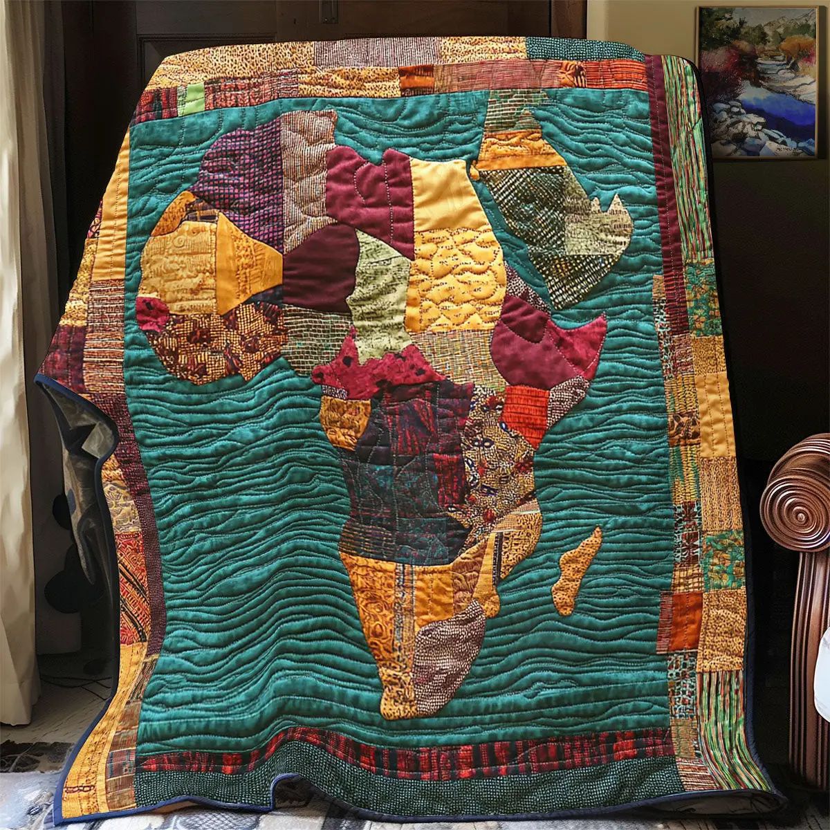 Africa Map Quilt Blanket Unique Throw Blanket Decor Holiday Present Ideas For Family