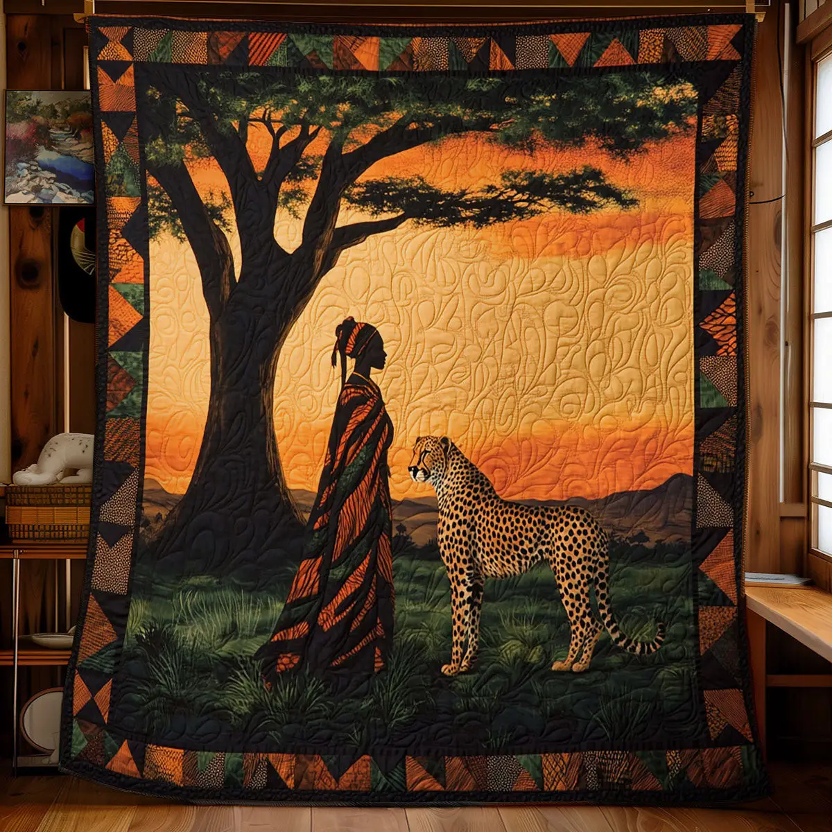 Africa Queen And Leopard Quilt Blanket African Art Throw Blanket Native Present Ideas