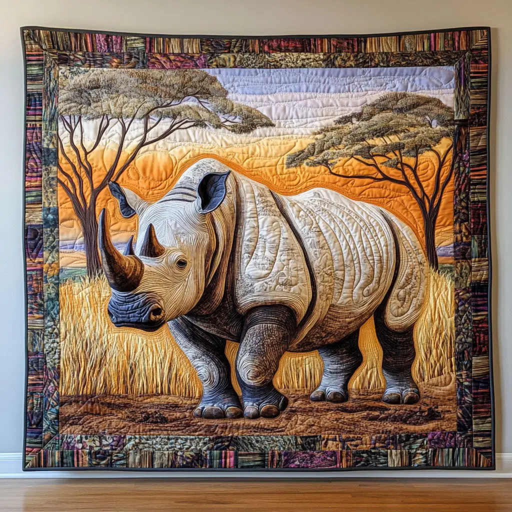Africa Rhino Quilt Blanket African Art Throw Blanket Gifts For Rhino Lovers Africa Rhino Quilt Blanket African Art Throw Blanket Gifts For Rhino Lovers - Image 1