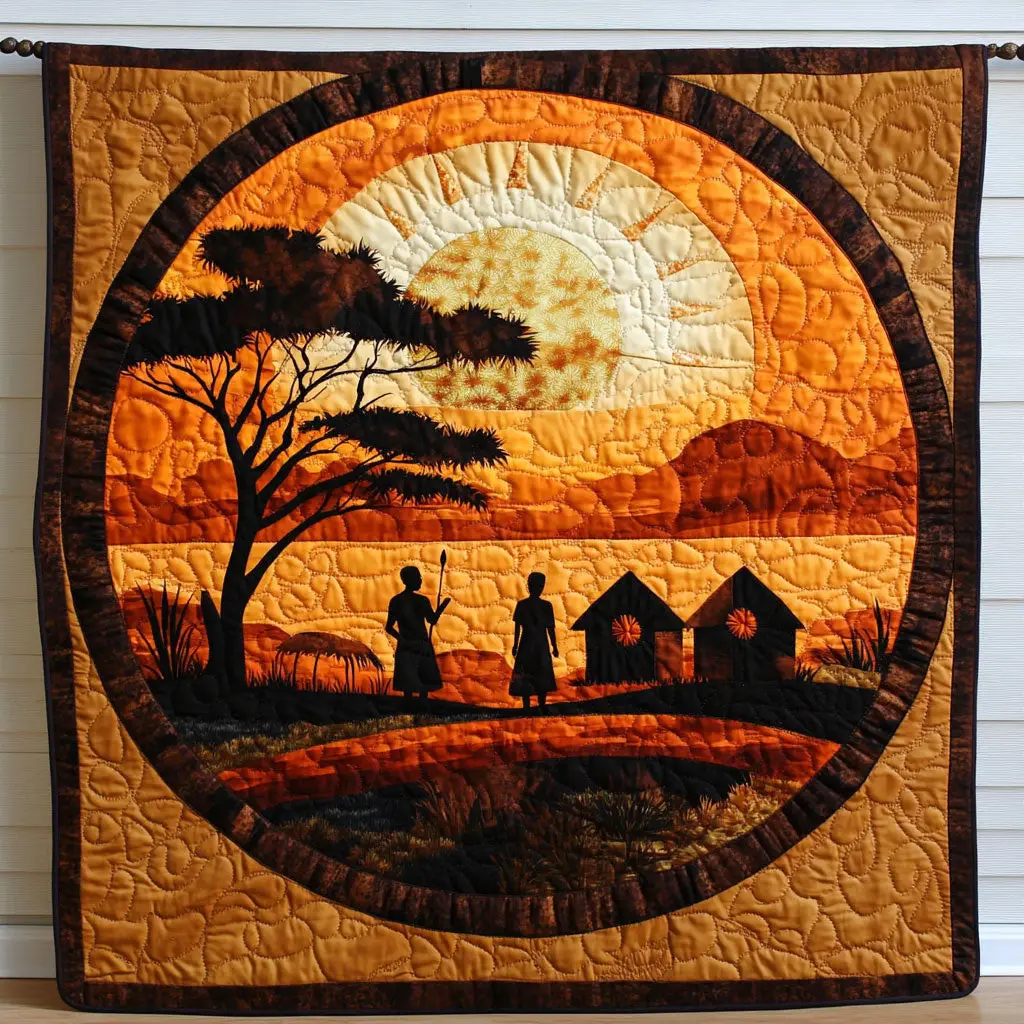 Africa Sunset Village Quilt Blanket Unique Throw Blanket Holiday Gifts For Native American