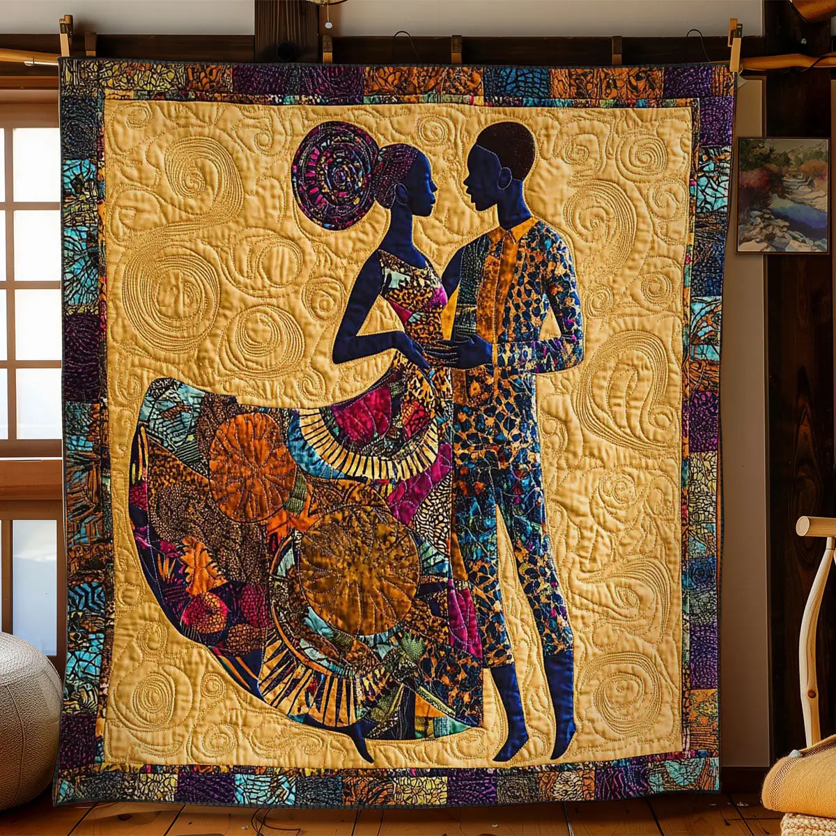African Couple Dancing Quilt Blanket Design Cozy Throw Blanket Holiday Gifts For Lovers African Couple Dancing Quilt Blanket Design Cozy Throw Blanket Holiday Gifts For Lovers - Image 1