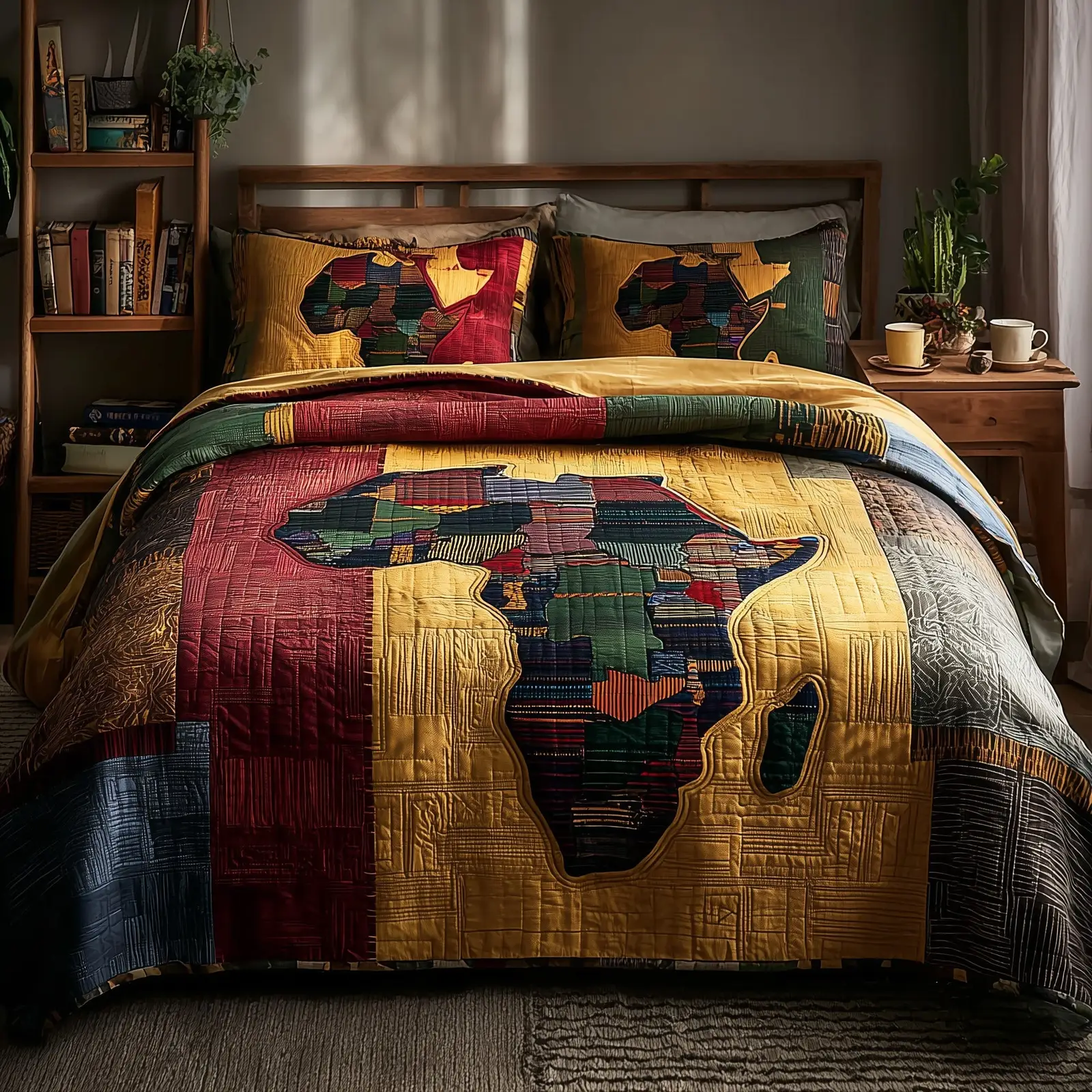 African Heritage Quilted Bedding Set Cultural Bedroom Decor Bold Gift For African Art Lovers