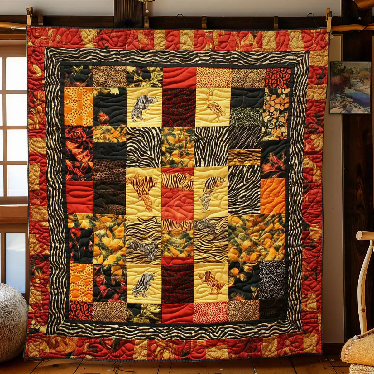 African Savanna Sunset Quilt Blanket African Art Throw Blanket Best Gifts For Native