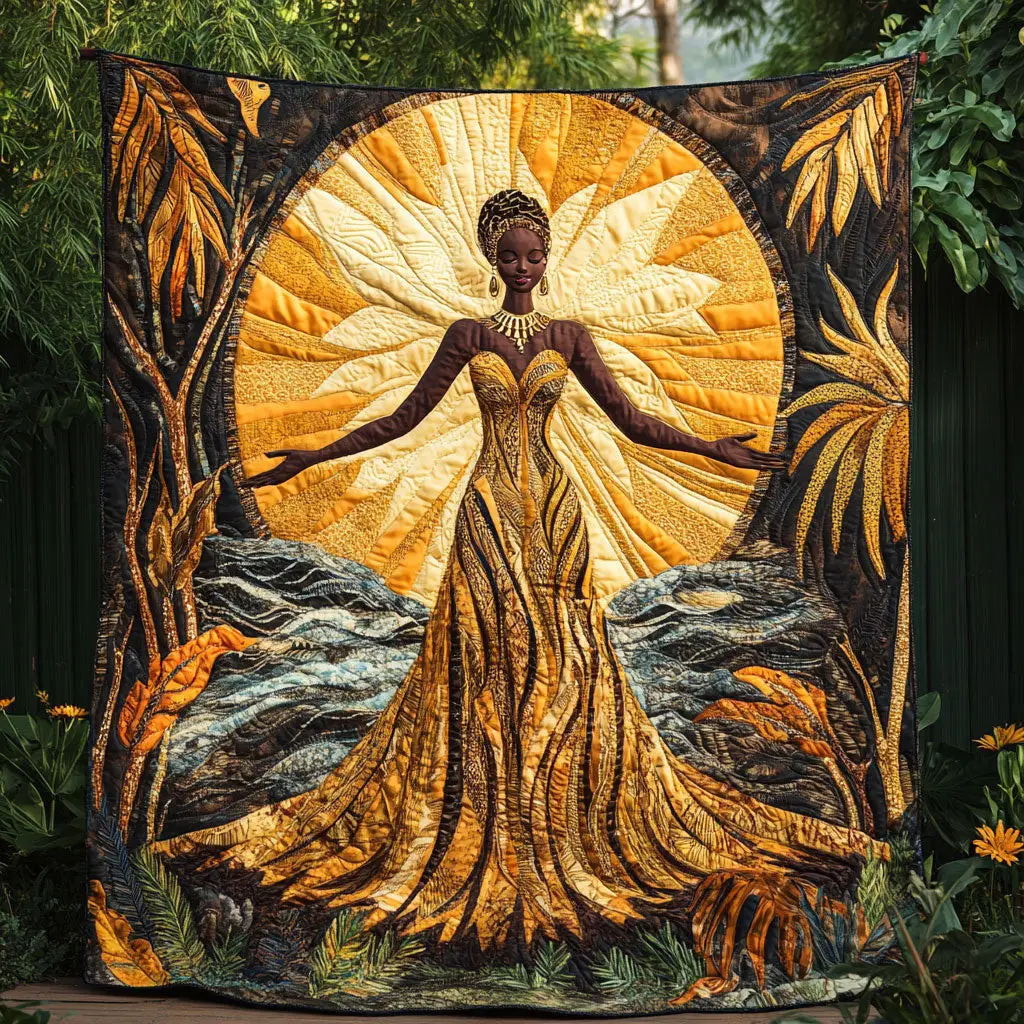 African Sun Goddess Quilt Blanket Best African Art Throw Blanket Gifts For Native American African Sun Goddess Quilt Blanket Best African Art Throw Blanket Gifts For Native American - Image 1