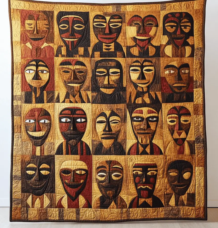 African Tribal Masks Quilt Blanket African Art Throw Blanket Gifts For Mask Lovers
