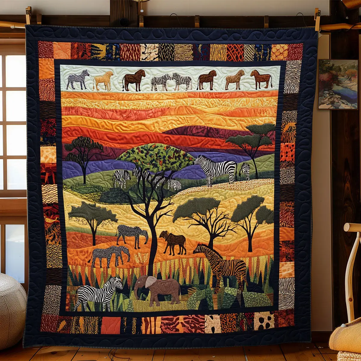 African Wild Animal Forest Quilt Blanket African Art Throw Blanket Best Gifts For Native African Wild Animal Forest Quilt Blanket African Art Throw Blanket Best Gifts For Native - Image 1