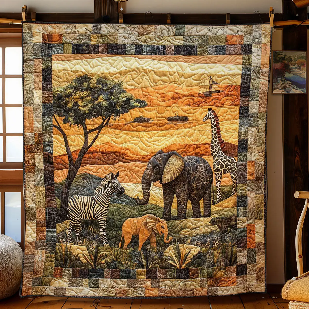 African Wilderness Quilt Blanket African Art Throw Blanket Best Gifts For Animal Lovers African Wilderness Quilt Blanket African Art Throw Blanket Best Gifts For Animal Lovers - Image 1