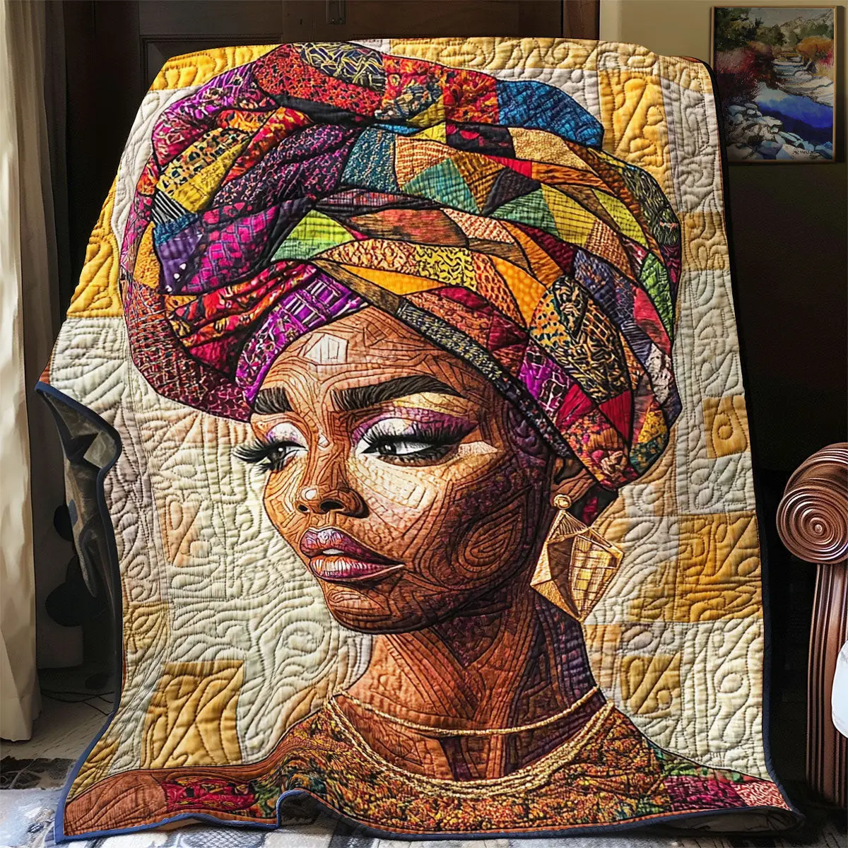 African Woman Moment of Serenity Quilt Blanket African Art Throw Blanket Native Gifts African Woman Moment of Serenity Quilt Blanket African Art Throw Blanket Native Gifts - Image 1