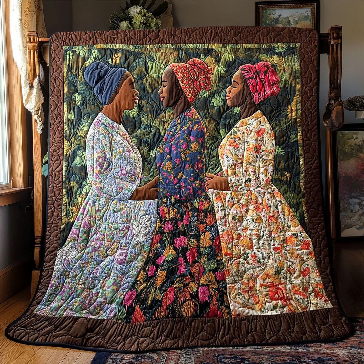 African Woman Threefold Cord Quilt Blanket African Art Throw Blanket Native Gifts