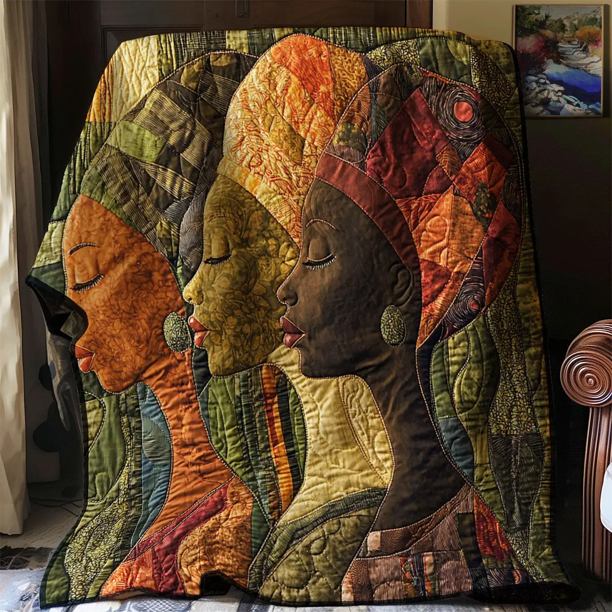 African Women Earth Sister Quilt Blanket African Art Throw Blanket Native Gifts