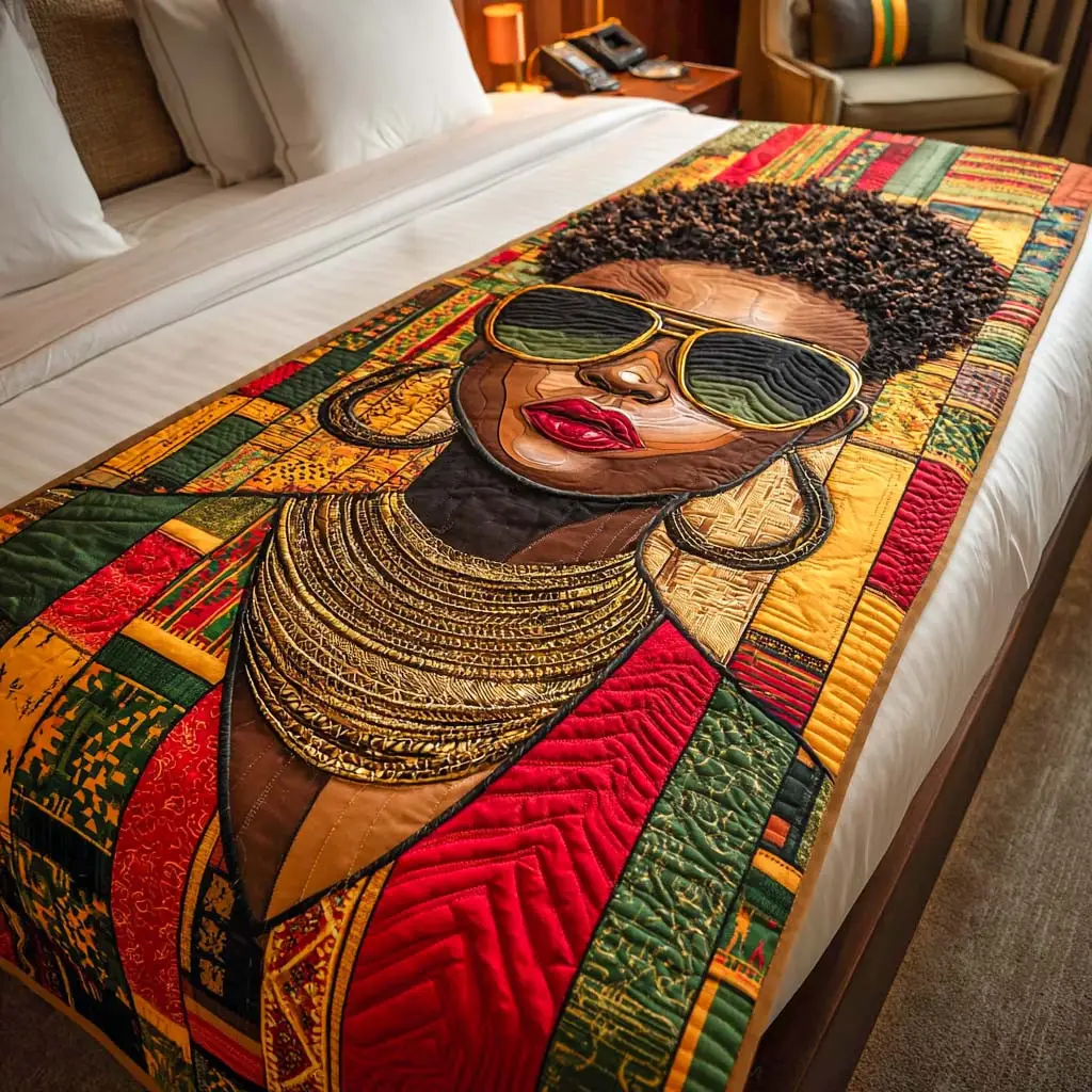 Afro Luxe Queen Quilted Bed Runner Afro Luxe Queen Beautiful Cultural Gift