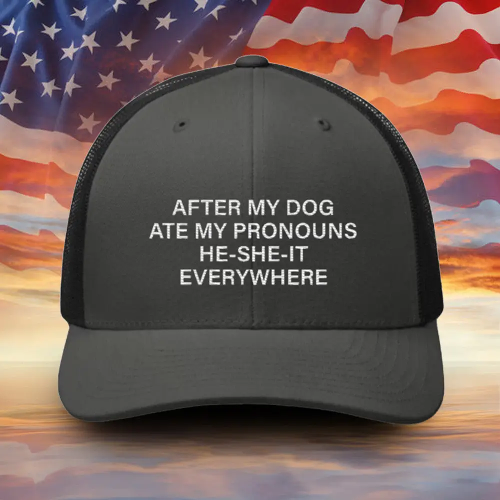 After My Dog Ate My Pronouns He She It Everywhere Embroidered Hat Funny Sayings Men Hat Gift -WearandDecor