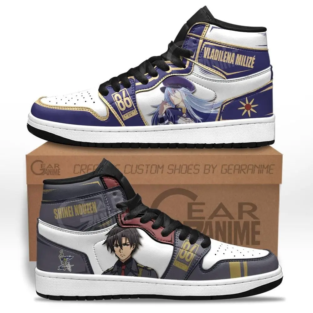 Air JD Hightop Shoes 86 Eighty Six Vladilena Milize and Shinei Nouzen JD1s Sneakers Custom Anime Shoes