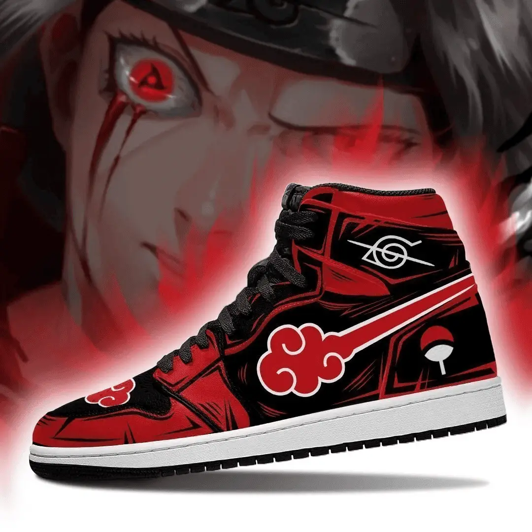 Air JD Hightop Shoes Akatsuki Symbol JD Shoes Custom For Naruto Fans
