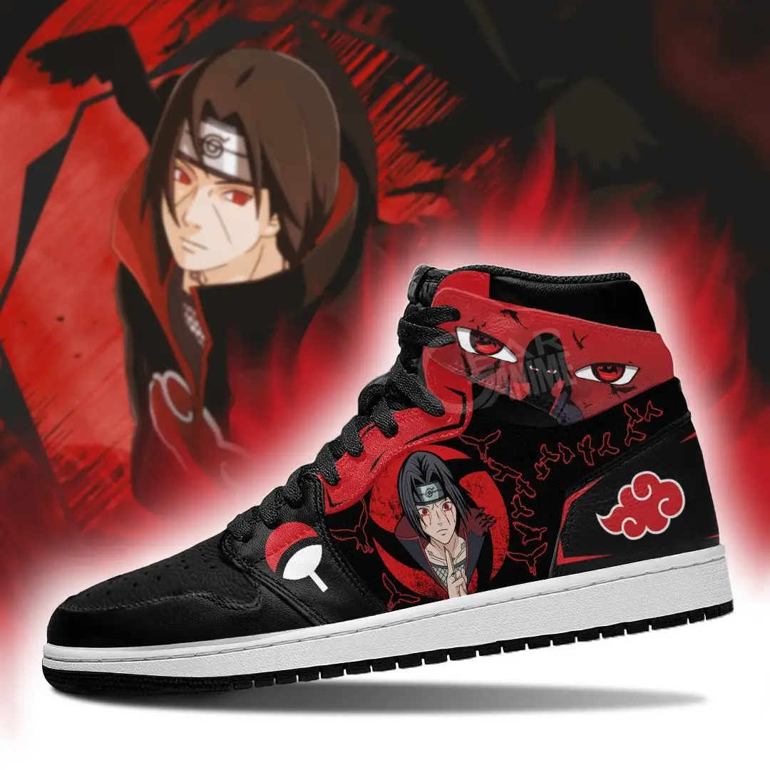 Air JD Hightop Shoes Akatsuki Uchiha Itachi Ninjutsu Anime JD1s Sneakers Custom For Naruto Fans