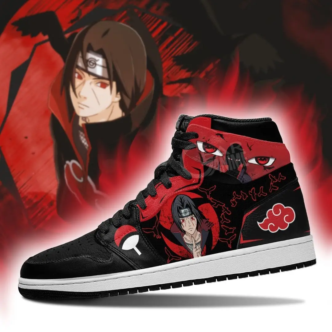 Air JD Hightop Shoes Akatsuki Uchiha Itachi Ninjutsu Anime JD1s Sneakers Custom For Naruto Fans