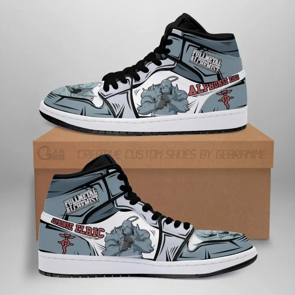 Air JD Hightop Shoes Alphonse Elric JD1s Sneakers Fullmetal Alchemist Anime Custom Shoes