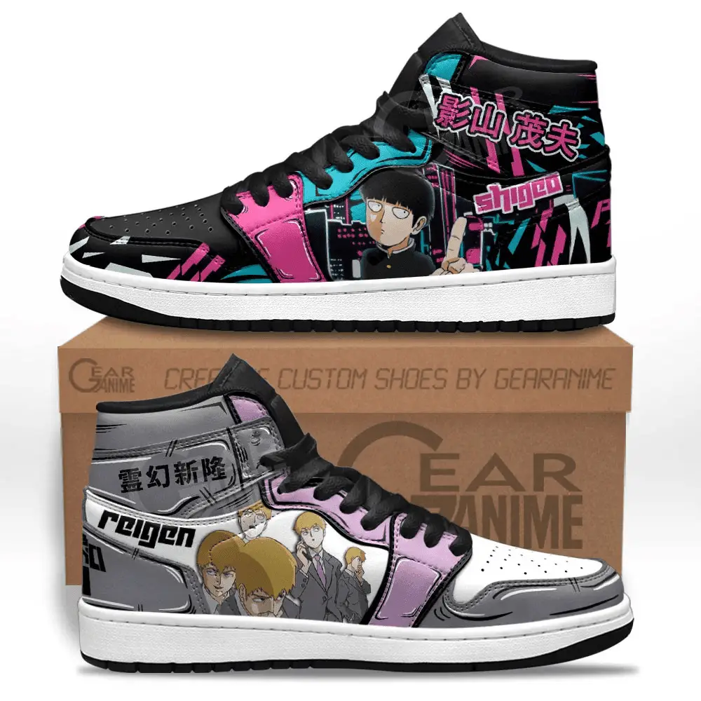 Air JD Hightop Shoes Arataka Reigen and Shigeo Kageyama JD1s Sneakers Mob Psycho 100 Custom Anime Shoes
