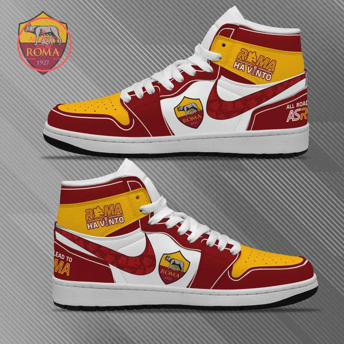 Air JD Hightop Shoes AS Roma Red Yellow White Air Jordan 1 High Sneakers