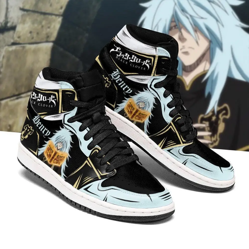 Air JD Hightop Shoes Black Bull Henry JD1s Sneakers Black Clover Anime Shoes