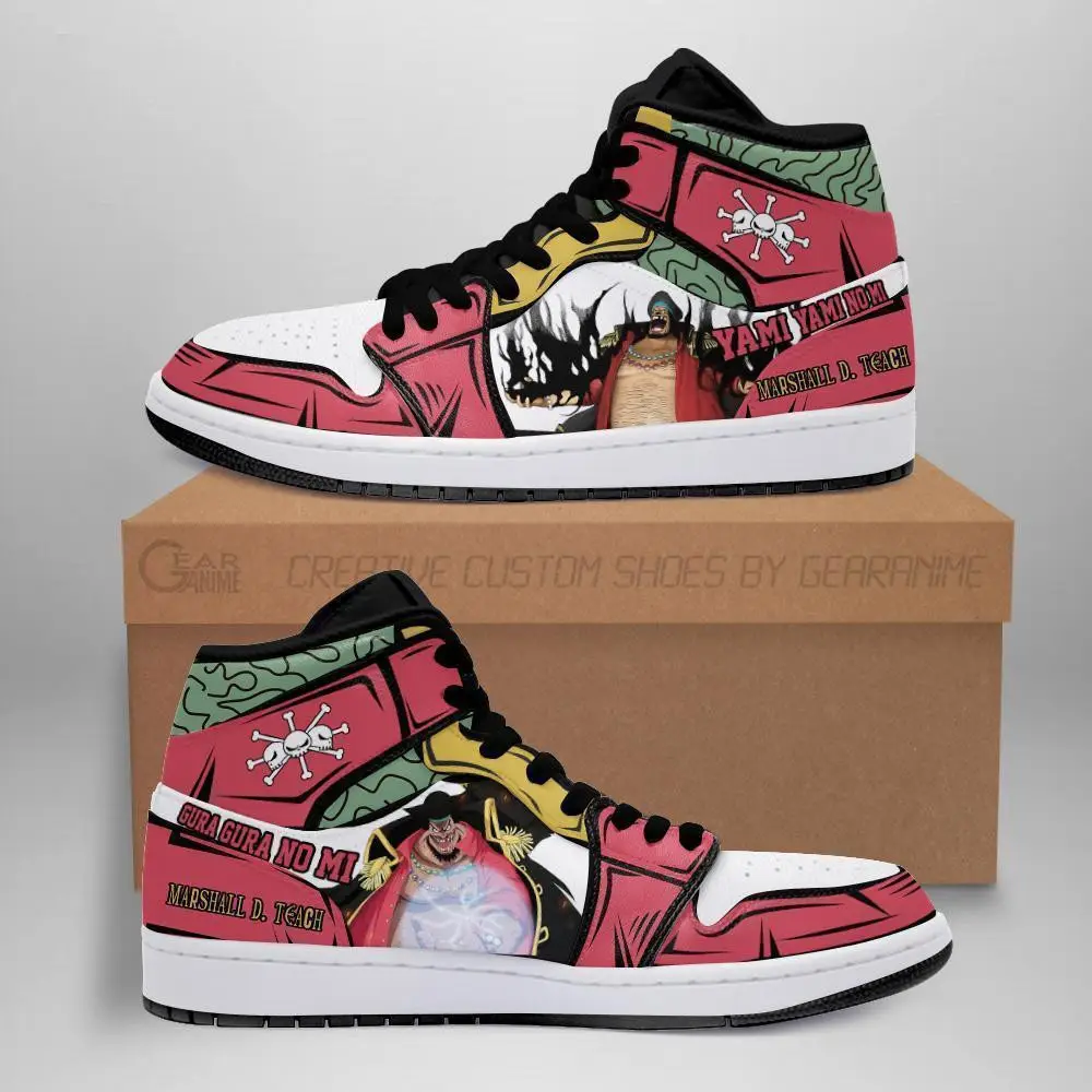 Air JD Hightop Shoes Blackbeard JD1s Sneakers Yami Yami No mi Custom Anime One Piece Shoes