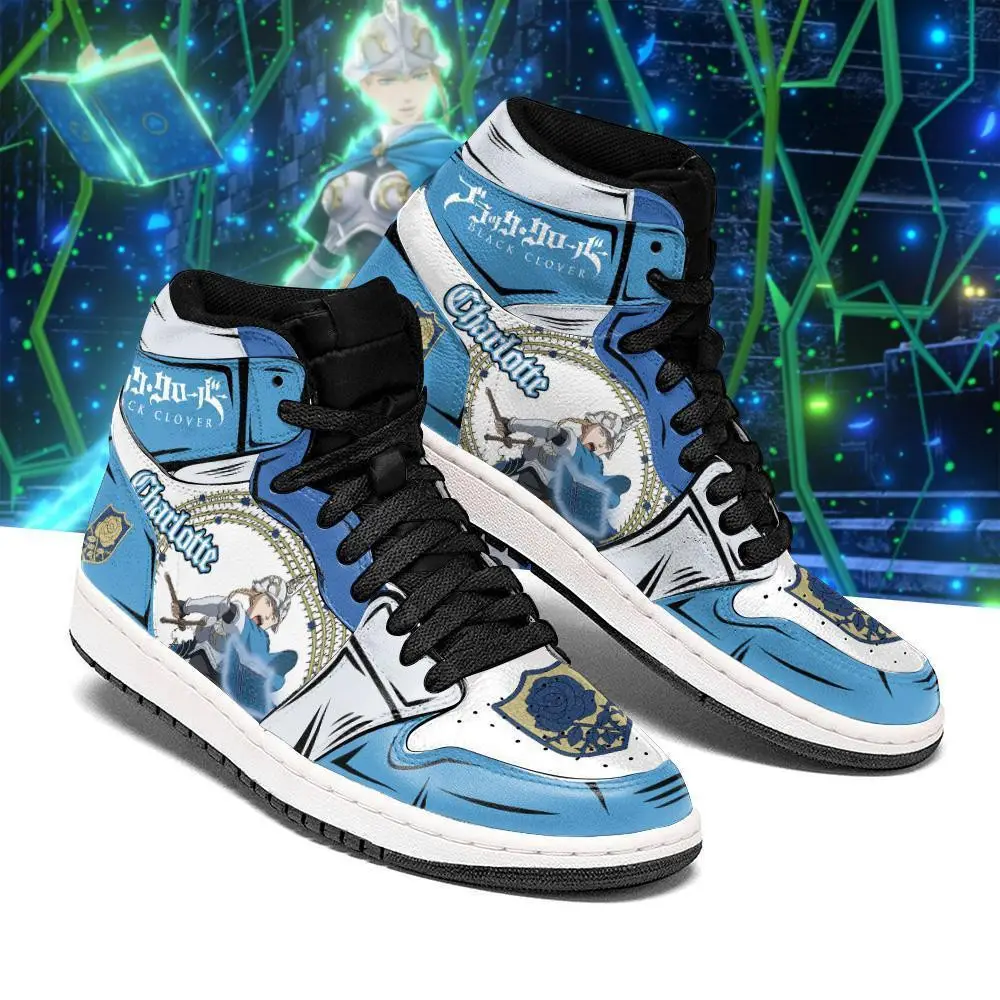 Air JD Hightop Shoes Blue Rose Charlotte Roselei JD1s Sneakers Black Clover Anime Shoes
