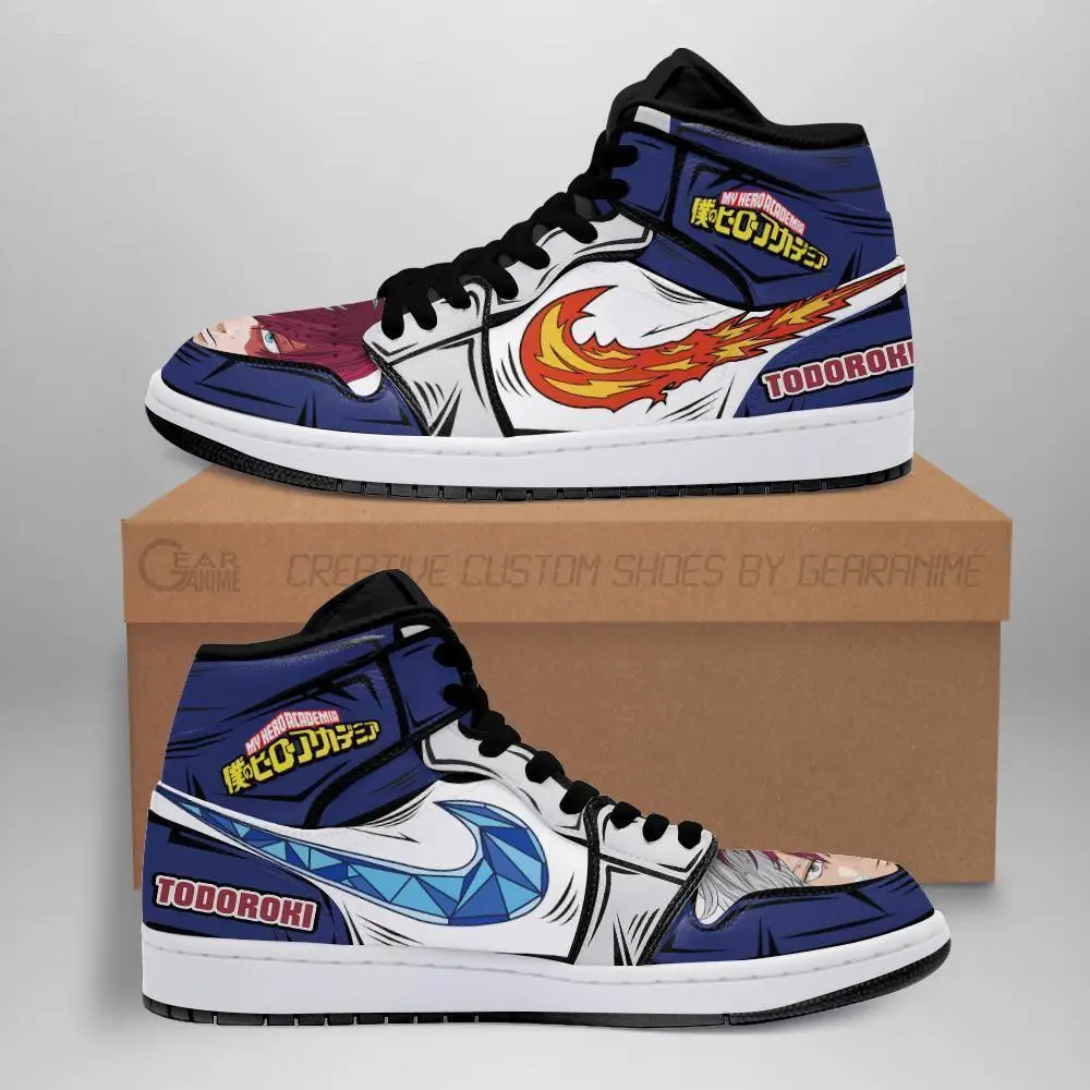 Air JD Hightop Shoes BNHA Shoto Todoroki JD1s Sneakers Custom Ice and Fire