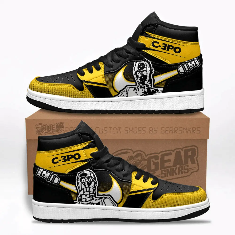 Air JD Hightop Shoes C-3PO Star Wars J1 Shoes Custom For Fans Sneakers TT26