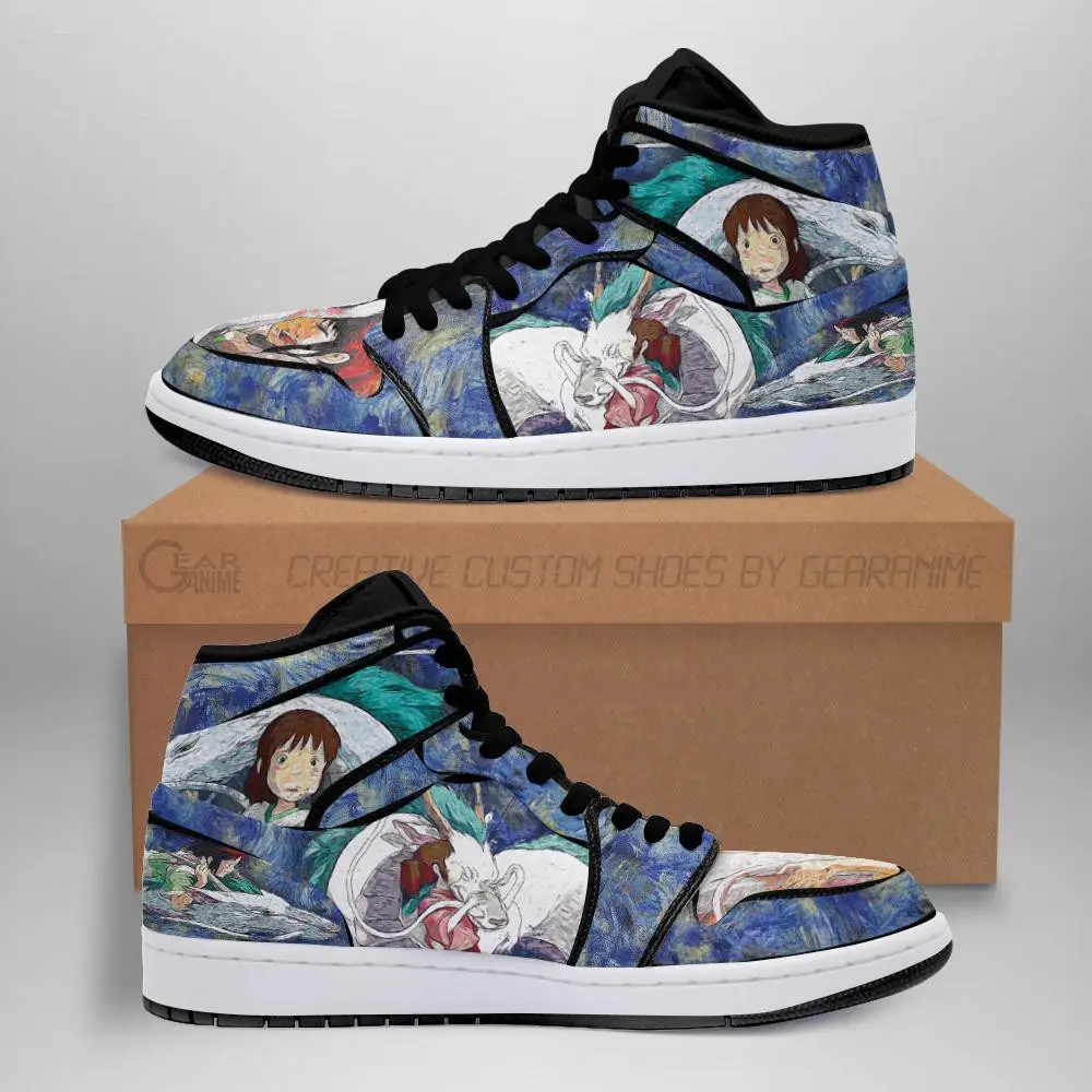 Air JD Hightop Shoes Chihiro Haku JD1s Sneakers Custom Starry Night Style Spirited Away Anime Shoes
