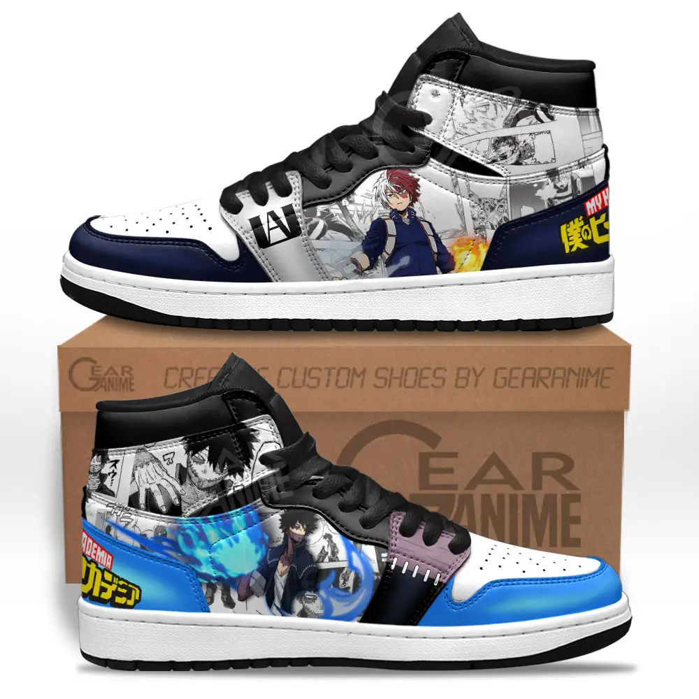 Air JD Hightop Shoes Dabi and Shoto JD1s Sneakers Custom BNHA Manga Mixed Anime