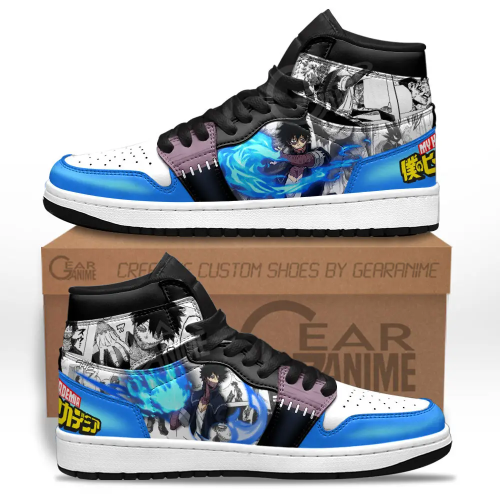 Air JD Hightop Shoes Dabi Blueflame JD1s Sneakers Custom BNHA Manga Mixed Anime