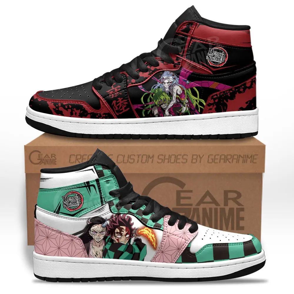 Air JD Hightop Shoes Daki Gyutaro vs Tanjiro Nezuko JD1s Sneakers Custom Demon Slayer Anime Shoes