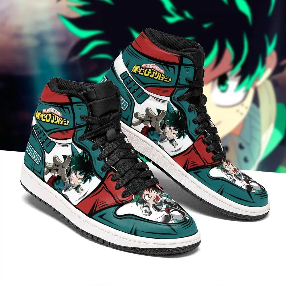 Air JD Hightop Shoes Deku Izuku Midoriya Custom Anime JD1s Sneakers For My Hero Academia Fans