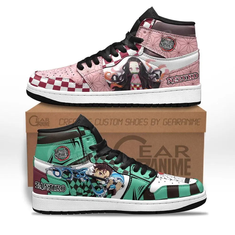 Air JD Hightop Shoes Demon Slayer Tanjiro and Nezuko Anime JD1s Sneakers Custom Shoes