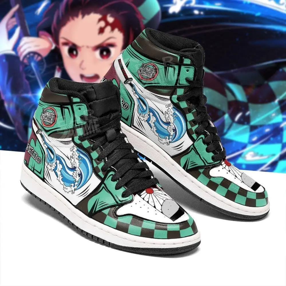 Air JD Hightop Shoes Demon Slayer Tanjiro Water Breathing Custom Anime Leather Shoes