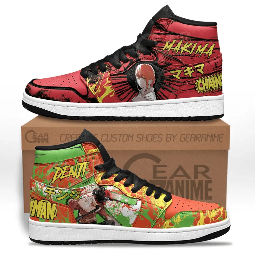 Air JD Hightop Shoes Denji and Makima JD1s Sneakers Chainsaw Man Custom Anime Shoes