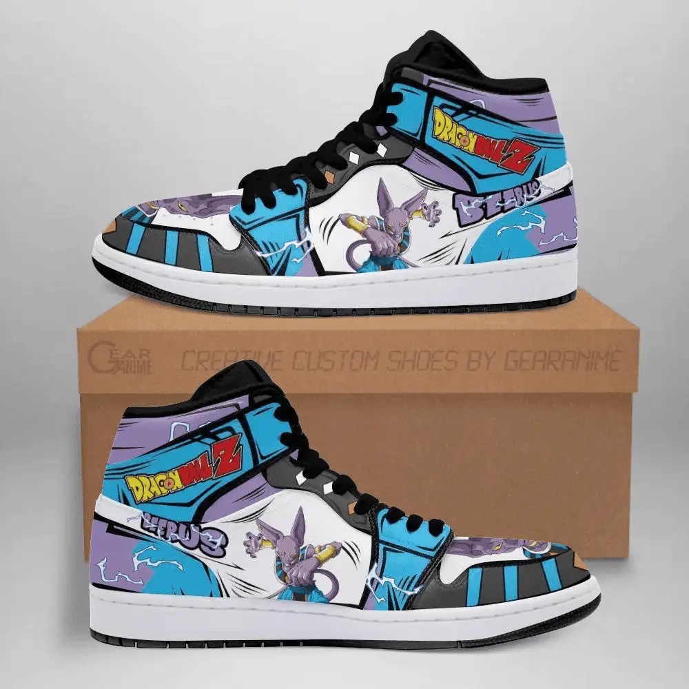 Air JD Hightop Shoes Dragon Ball Beerus JD1s Sneakers Custom Anime DBZ Shoes