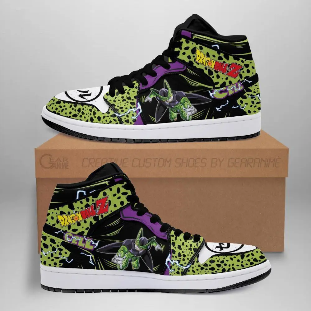 Air JD Hightop Shoes Dragon Ball Cell JD1s Sneakers Custom Anime DBZ Shoes Fan Gift Idea