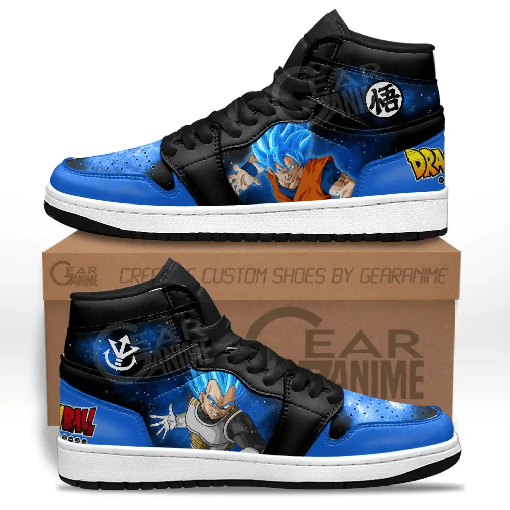 Air JD Hightop Shoes Dragon Ball Vegeta and Goku Saiyan Blue Anime JD1s Sneakers Custom Galaxy