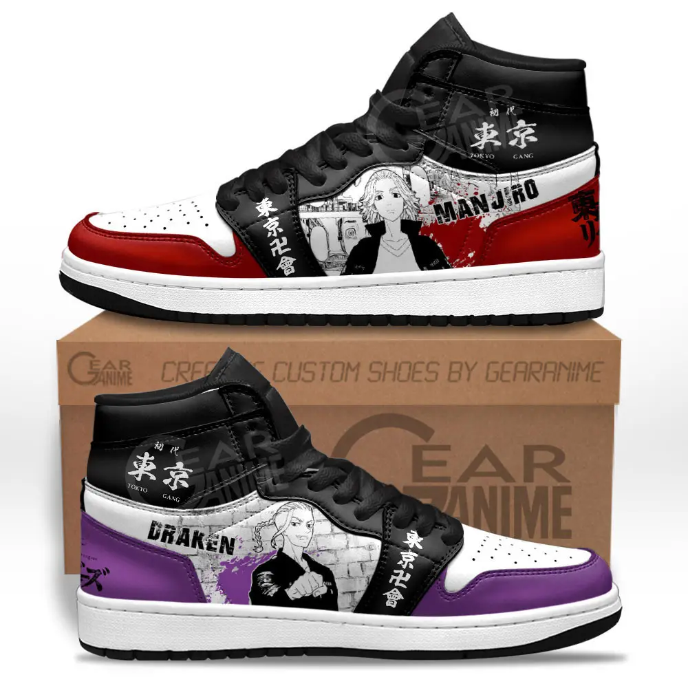 Air JD Hightop Shoes Draken and Mikey JD1s Sneakers Tokyo Revengers Custom Manga Anime Shoes
