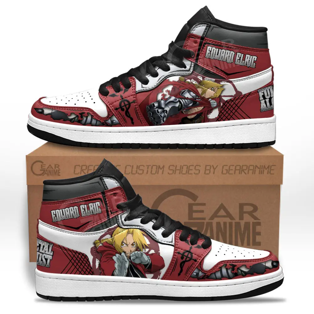 Air JD Hightop Shoes Edward Elric JD1s Sneakers Custom Fullmetal Alchemist Anime Shoes