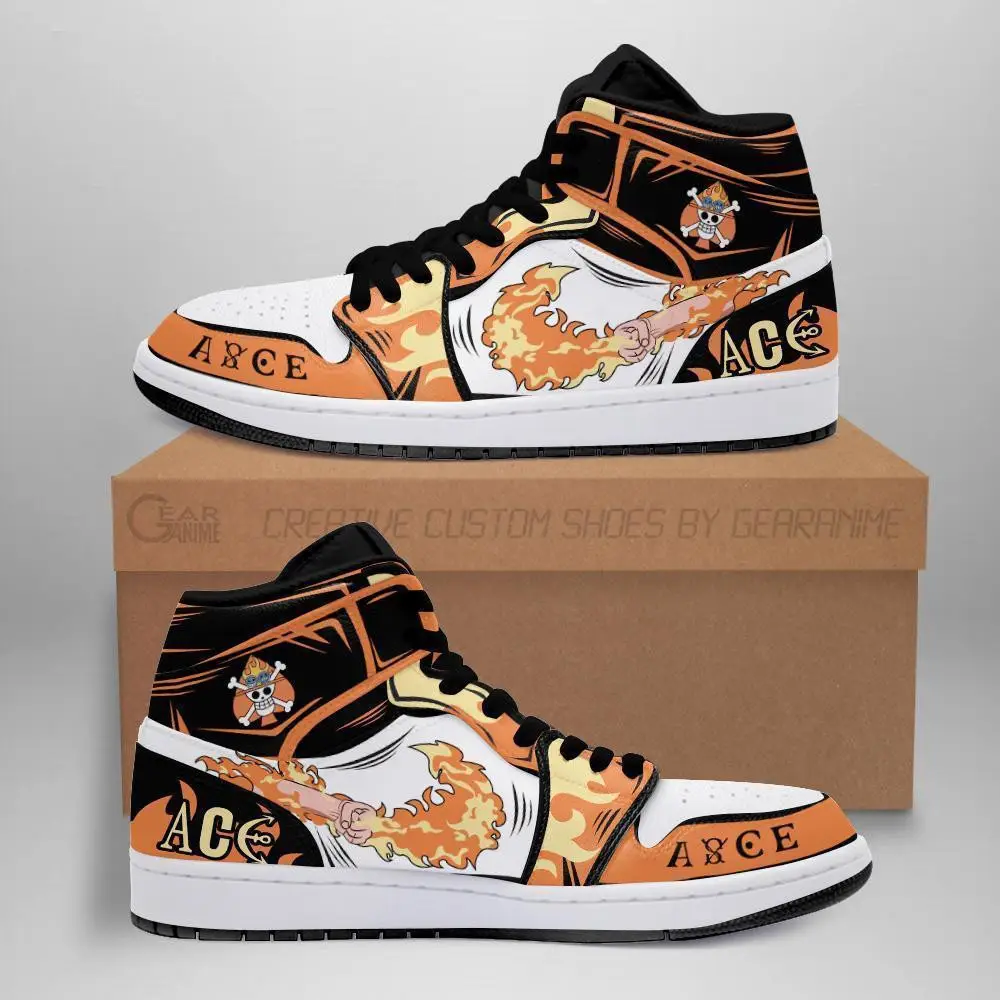 Air JD Hightop Shoes Fire Fist Portgas Ace JD1s Sneakers Custom Anime One Piece Shoes