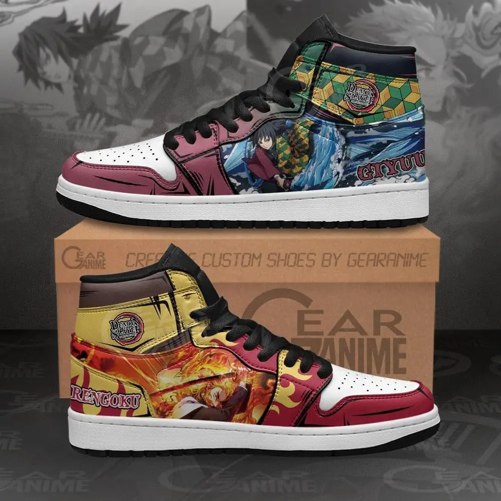Air JD Hightop Shoes Giyu and Rengoku JD1s Sneakers Custom Demon Slayer Anime Shoes