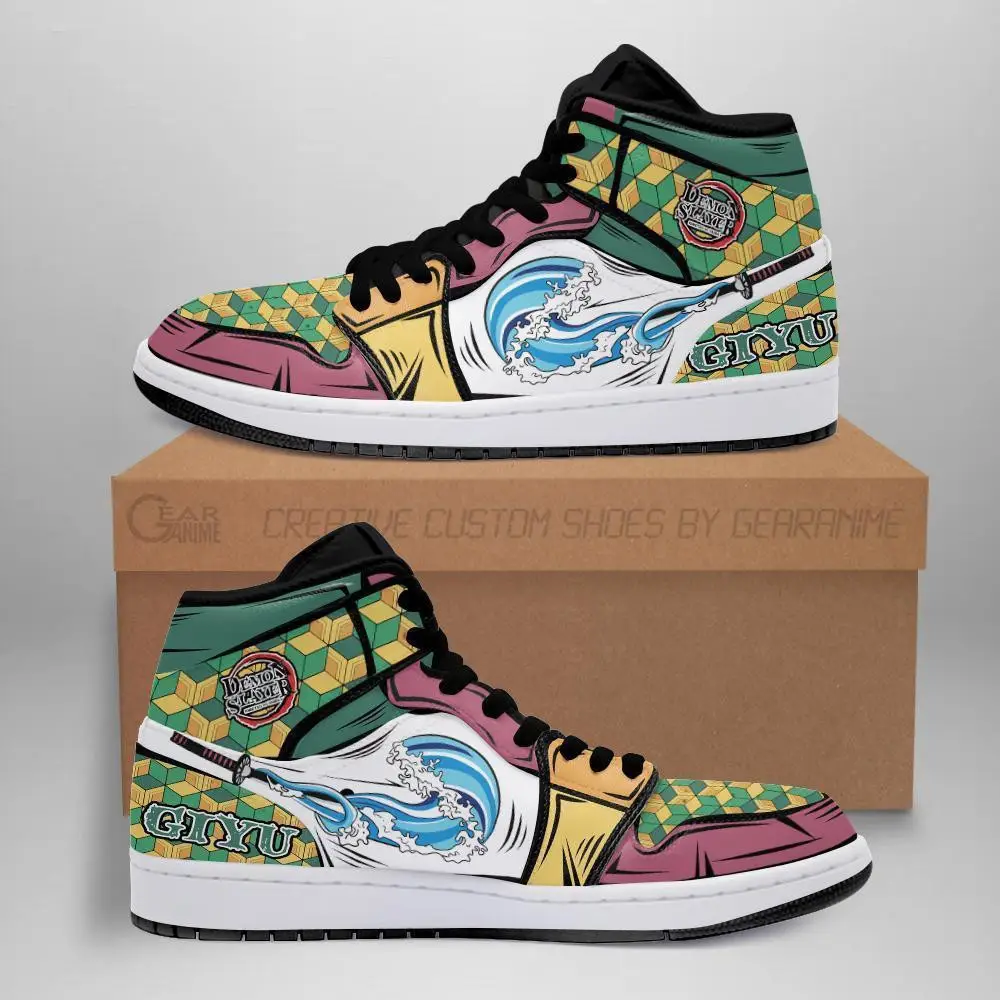 Air JD Hightop Shoes Giyu JD1s Sneakers Water Breathing Custom Anime Demon Slayer Shoes