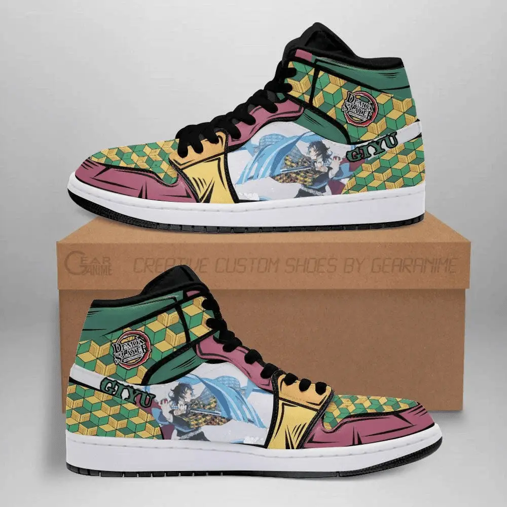 Air JD Hightop Shoes Giyu Tomioka JD1s Sneakers Water Breathing Custom Anime Demon Slayer Shoes