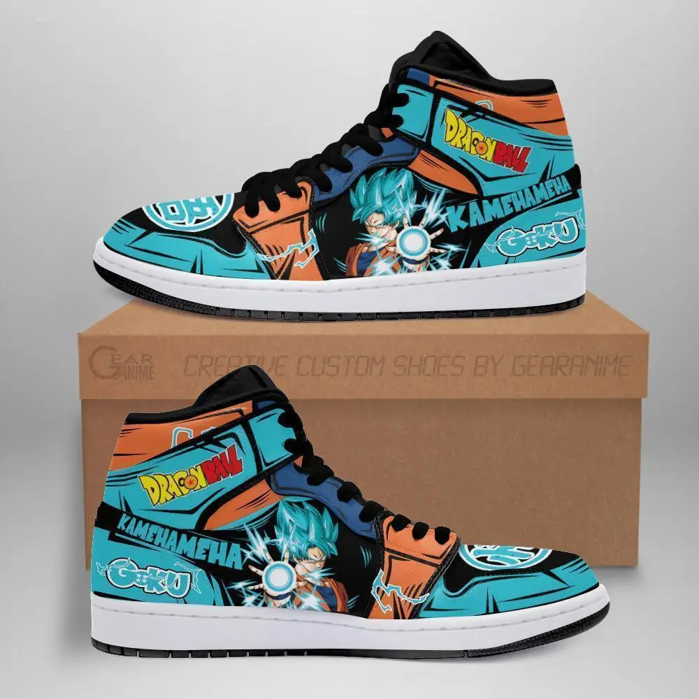 Air JD Hightop Shoes Goku Blue JD1s Sneakers Kamehameha Custom Anime Dragon Ball Shoes