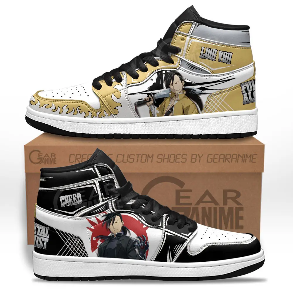 Air JD Hightop Shoes Greed and Ling Yao JD1s Sneakers Custom Fullmetal Alchemist Anime Shoes